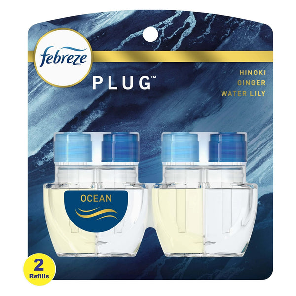 Plug In Air Freshener, Odor-Fighting Scented Oil Refill, Ocean Scent, 2 Refills - 1 pack - plus 3 My Outlet Mall Resealable Storage Pouches