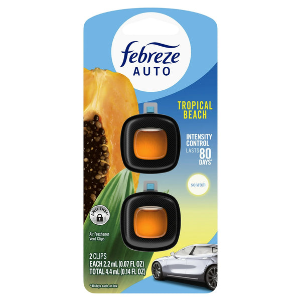 Auto Car Air Freshener, Odor-Fighting Car Vent Clip, Tropical Beach- 1 pack - 2 count per pack plus 3 My Outlet Mall Resealable Storage Pouches