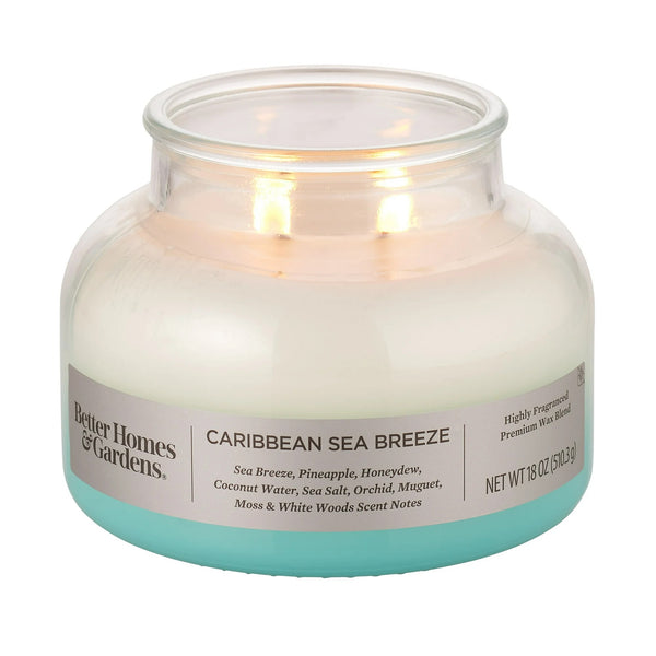 Caribbean Sea Breeze Scented 2-Wick Ombre Bell Jar Candle - 1 pack - 18 oz per pack - plus 3 My Outlet Mall Resealable Storage Pouches