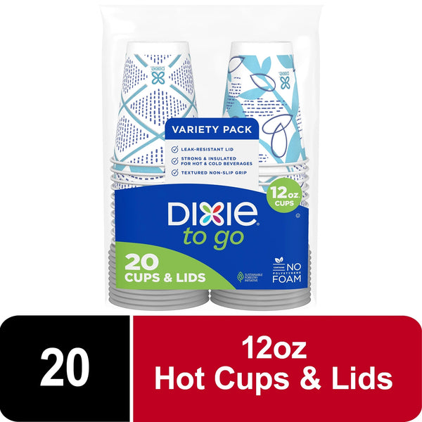 To Go Disposable Paper Cups, 12 oz, Multi-Color - 2 packs - 20 Count per pack - plus 3 My Outlet Mall Resealable Storage Pouches