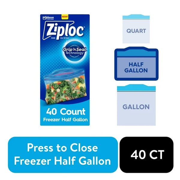 Freezer Half Gallon Storage Bags, Grip 'n Seal Technology - 1 pack - 40 Count per pack - plus 3 My Outlet Mall Resealable Storage Pouches