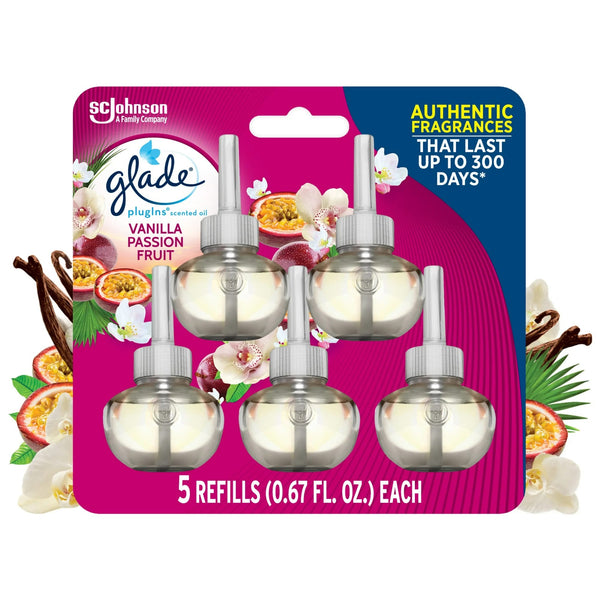 Plug-ins Scented Oil, Vanilla Passion Fruit, Infused with Essential Oils - 2 packs -plus 3 My Outlet Mall Resealable Storage Pouches