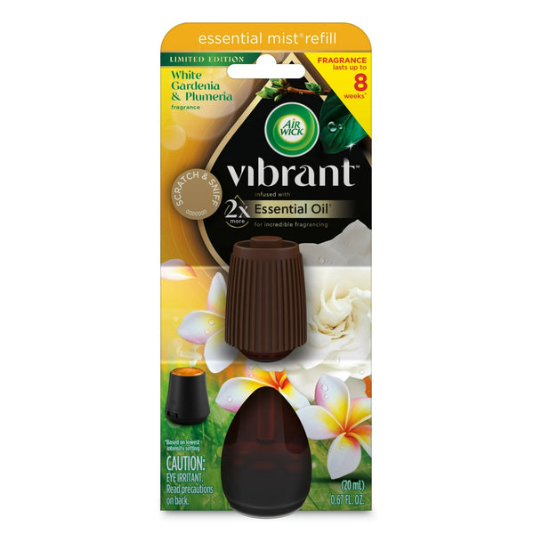 Essential Mist Vibrant Refill, White Gardenia and Plumeria - 2 packs - plus 3 My Outlet Mall Resealable Storage Pouches