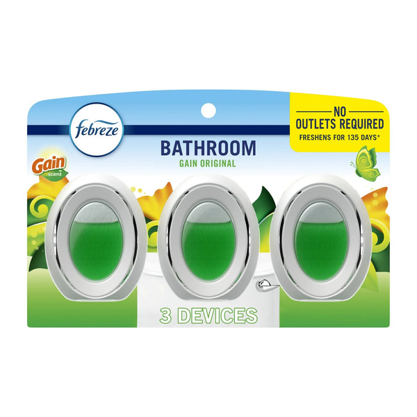 Bathroom Air Freshener, Small Spaces Odor-Fighting, Gain Original, 3 Count - 2 packs - plus 3 My Outlet Mall Resealable Storage Pouches