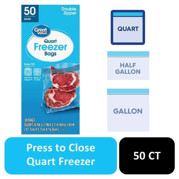 Freezer Guard Double Zipper Freezer Bags, Quart - 2 packs - 50 Count per pack - plus 3 My Outlet Mall Resealable Storage Pouches