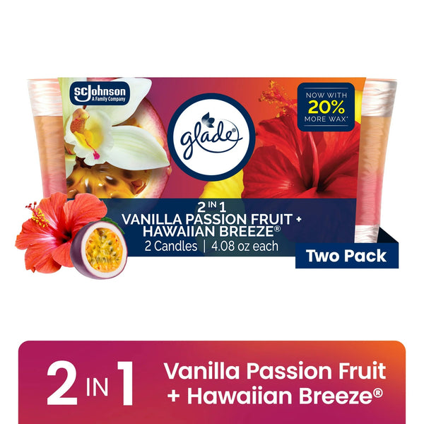 2in1 Single Wick Candles, Hawaiian Breeze + Vanilla Passionfruit, 2 Candles - 1 pack - plus 3 My Outlet Mall Resealable Storage Pouches