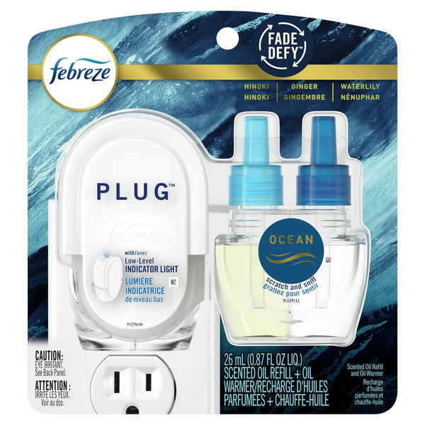 Plug In Air Freshener, Odor-Fighting Scented Oil Starter Kit, Ocean Scent, Warmer + 1 Refill