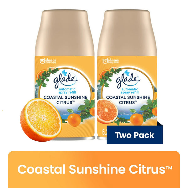 Automatic Spray Refills, Air Freshener, Infused with Essential Oils, Coastal Sunshine Citrus - 2 packs - 2 count per pack - plus 3 My Outlet Mall Resealable Storage Pouches