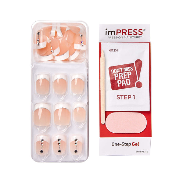 Press-on Manicure, Falling, Short, Square, 1 pack,  30 count, Kiss imPRESS, plus 3 My Outlet Mall Resealable Storage Pouches