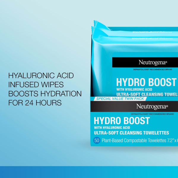 Neutrogena Hydro Boost Face Cleansing Makeup Remover Wipes  2 packs ,25 count per pack  plus 3 My Outlet Mall Resealable Storage Pouches
