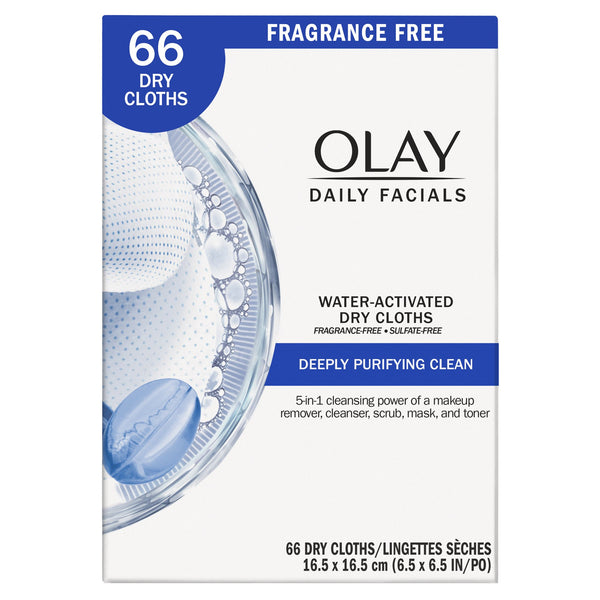 Olay Daily Deeply Purifying Cleansing Wipes Dry Cloth Face Wash and Makeup Remover Wipes,Fragrance-Free - 6 pack - 66 count - plus 3 My Outlet Mall Resealable