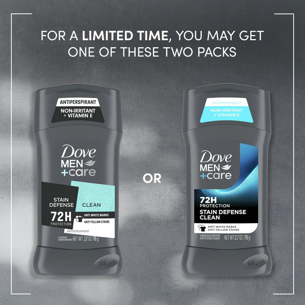 Men+Care Deodorant Stick for Men, Anti-white Marks Stain Defense Clean - 2 packs - 2.7 oz per pack - plus 3 My Outlet Mall Resealable Storage Pouches