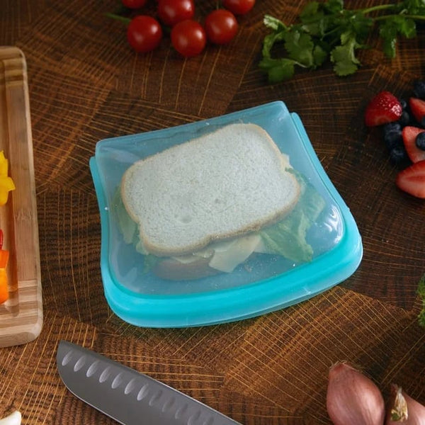 Reusable Silicone Sandwich Food Storage Bag, Blue - 1 pack - plus 3 My Outlet Mall Resealable Storage Pouches