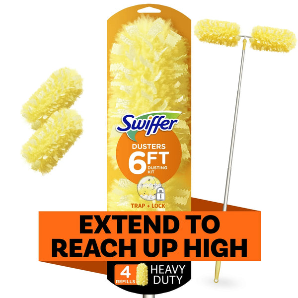Dusters with Extension Pole, Cleaning Kit includes 6ft Extendable Handle + 4 Duster Refills - 1 pack - plus 3 My Outlet Mall Resealable Storage Pouches