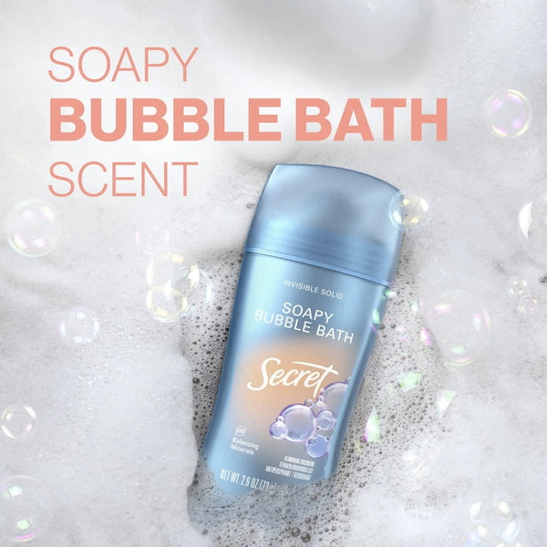 Fresh Invisible Solid Antiperspirant Deodorant for Women, Bubble Bath Scent - 1 pack - 2.6 oz per pack - plus 3 My Outlet Mall Resealable Storage Pouches