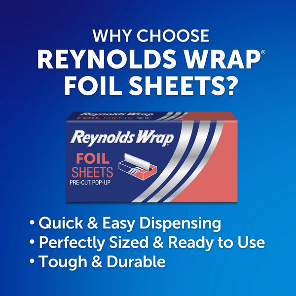 Pre-Cut Pop-Up Aluminum Foil Sheets, 14 x 10.25 inches, 50 Sheets - 1 pack - plus 3 My Outlet Mall Resealable Storage Pouches
