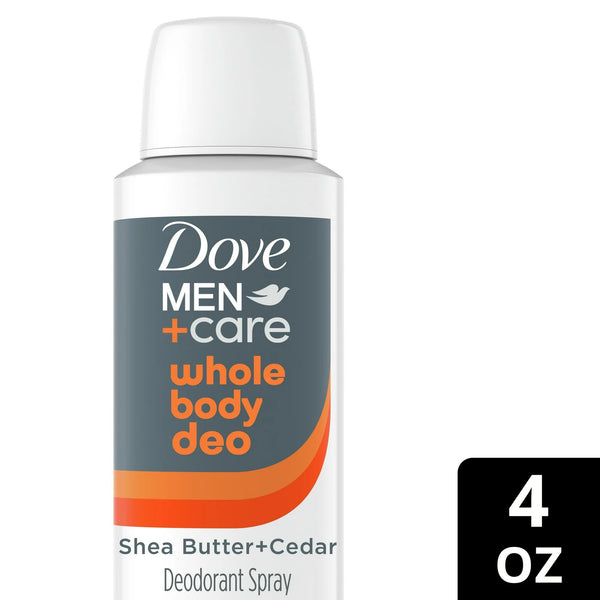 Men +Care Whole Body Deodorant Spray for Men Shea Butter & Cedar - 1 pack - 4 oz per pack - plus 3 My Outlet Mall Resealable Storage Pouches
