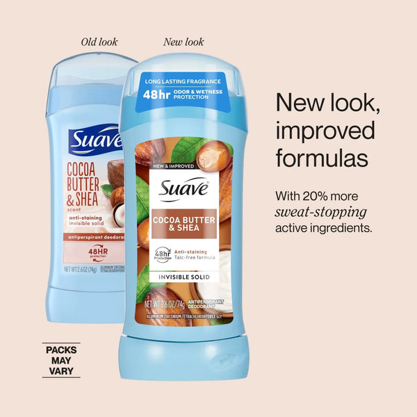 Antiperspirant Deodorant For Women, 48hr Protection, Cocoa Butter & Shea - 3 packs - 2.6 oz per pack - plus 3 My Outlet Mall Resealable Storage Pouches