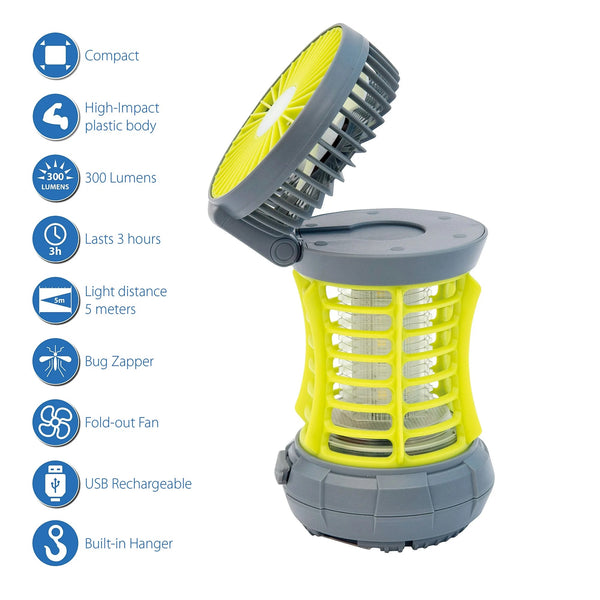 Bug Zapper, Yellow, 2-in-1 Fan & LED Light, Outdoor Use, Electronic 5V, Rechargeable - 2 packs - plus 3 My Outlet Mall Resealable Storage Pouches