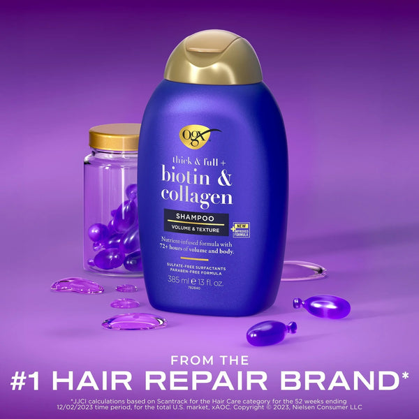 Thick and Full, Biotin and Collagen Volumizing Shampoo - 2 packs - 13Fl oz per pack - plus 3 My Outlet Mall Resealable Storage Pouches