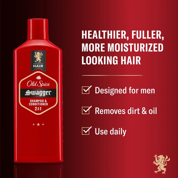 Men's 2-in-1 Shampoo and Conditioner, All Hair Types, Swagger - 1 pack - 13.5Fl oz per pack - plus 3 My Outlet Mall Resealable Storage Pouches
