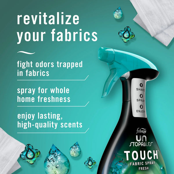Fabric Spray Air Freshener, Odor-Fighting Fabric Refresher, Unstopables Fresh - 1 pack - 27 fl oz per pack - plus 3 My Outlet Mall Resealable Storage Pouches