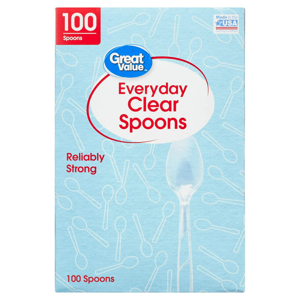 Plastic Everyday Clear Spoons - 2 packs - 100 Count per pack - plus 3 My Outlet Mall Resealable Storage Pouches
