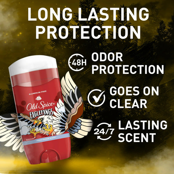 Aluminum Free Deodorant for Men, Eaglefangs, Fresh Cloud Scent - 1 pack - 3 oz per pack - plus 3 My Outlet Mall Resealable Storage Pouches