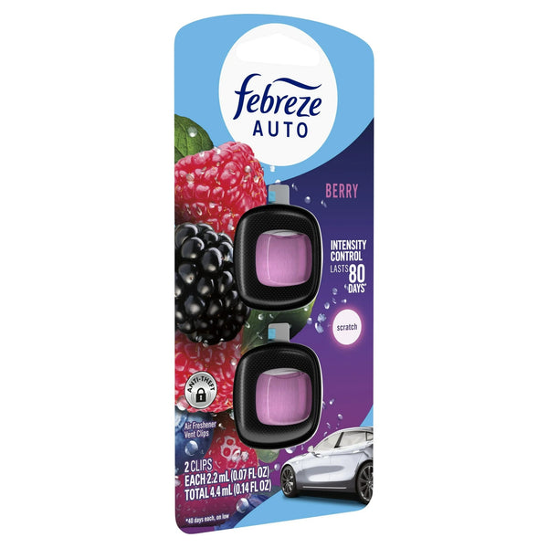 Auto Car Air Freshener, Odor-Fighting Car Vent Clip, Berry, 2 Count - 1 pack - plus 3 My Outlet Mall Resealable Storage Pouches