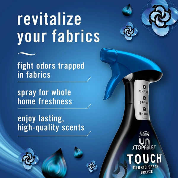 Unstopables Touch Fabric Spray and Odor Fighter, Breeze - 3 packs - 27 fl oz per pack - plus 3 My Outlet Mall Resealable Storage Pouches