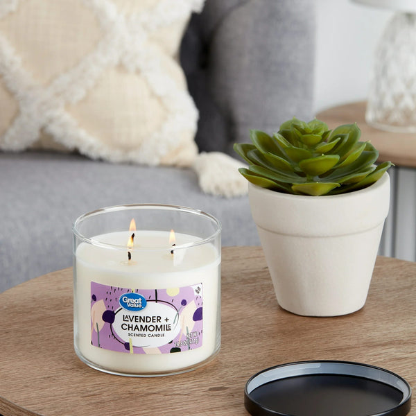 Lavender & Chamomile Scented Candle - 1 pack - 14 oz per pack - plus 3 My Outlet Mall Resealable Storage Pouches
