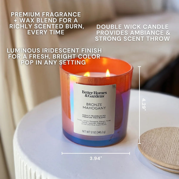 Bronze Mahogany Scented 2-Wick Iridescent Jar Candle - 1 pack - 12 oz per pack - plus 3 My Outlet Mall Resealable Storage Pouches