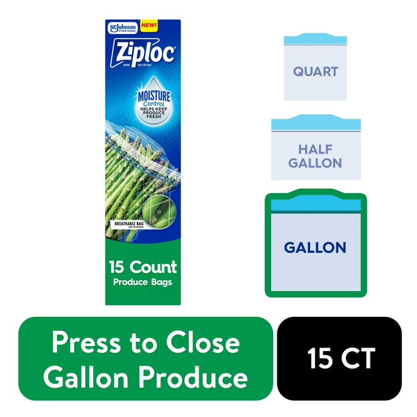 Brand Gallon Produce Storage Bags, Breathable Bag, Moisture Control - 2 packs - 15 Count - plus 3 My Outlet Mall Resealable Storage Pouches