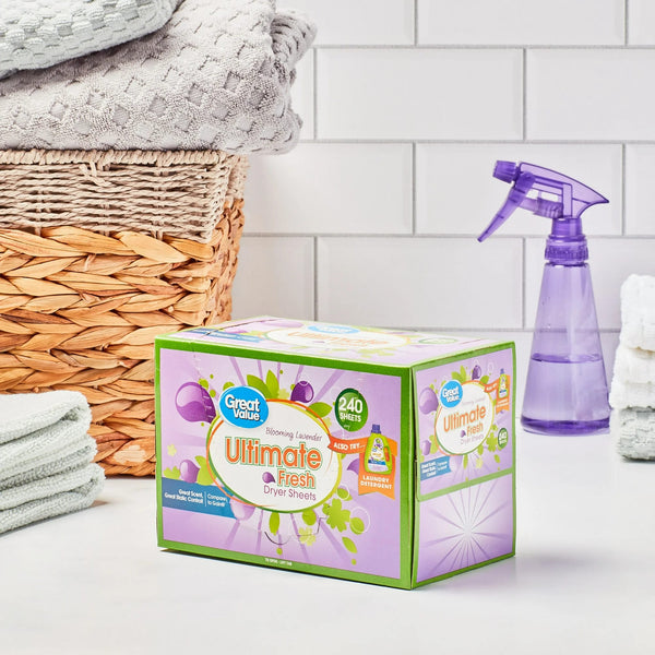 Ultimate Fresh Dryer Sheets, Blooming Lavender, Compare to Gain - 1 pack - 240 Count - plus 3 My Outlet Mall Resealable Storage Pouches