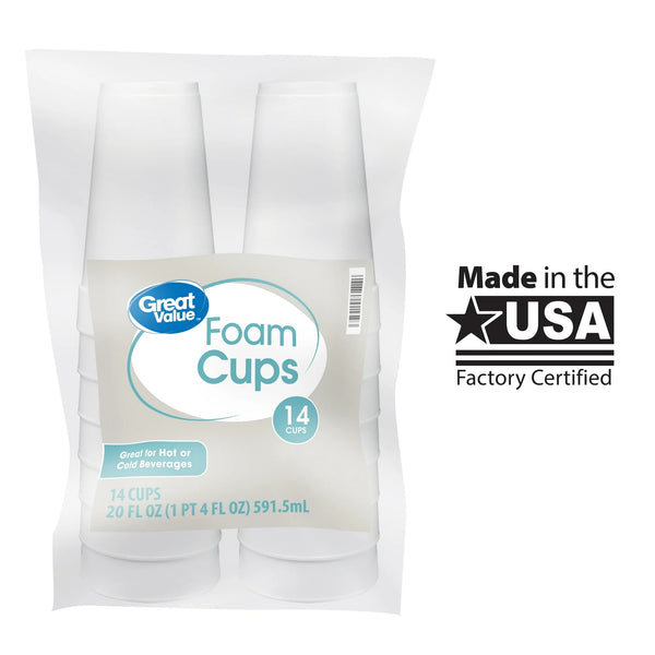 Disposable Foam Cups, 20oz - 3 packs - 14 Count per pack - plus 3 My Outlet Mall Resealable Storage Pouches