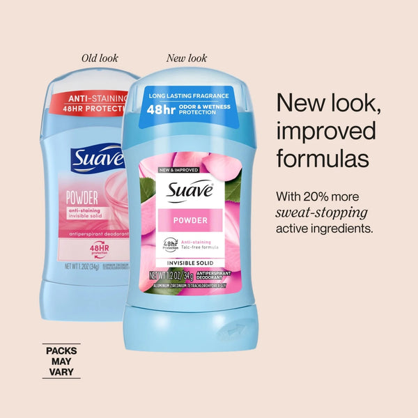 Antiperspirant Deodorant For Women, 48hr Protection, Powder - 2 packs - 1.2 oz per pack - plus 3 My Outlet Mall Resealable Storage Pouches