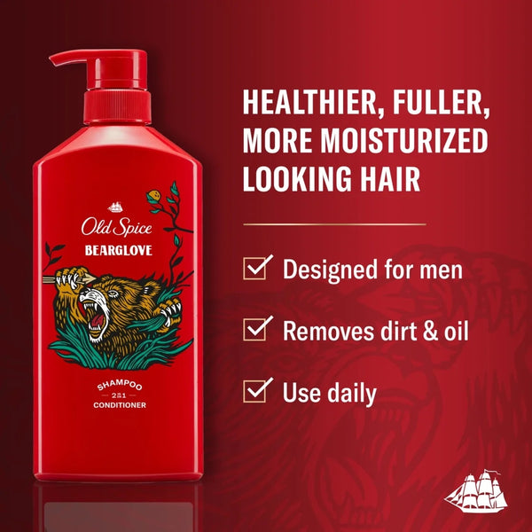Bear Glove 2-in-1 Shampoo and Conditioner for Men, All Hair Types - 1 pack - 22 Fl oz per pack - plus 3 My Outlet Mall Resealable Storage Pouches
