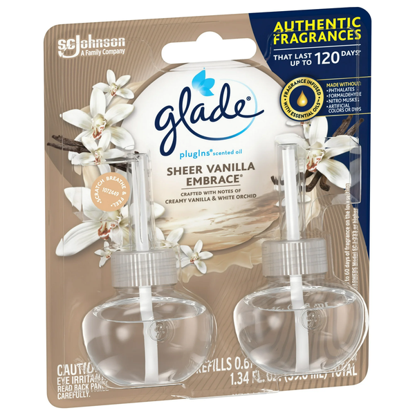PlugIns Scented Oil, Sheer Vanilla Embrace, Infused with Essential Oils, 0.67 oz - 2 packs - 2 Count  per pack - plus 3 My Outlet Mall Resealable Storage Pouches