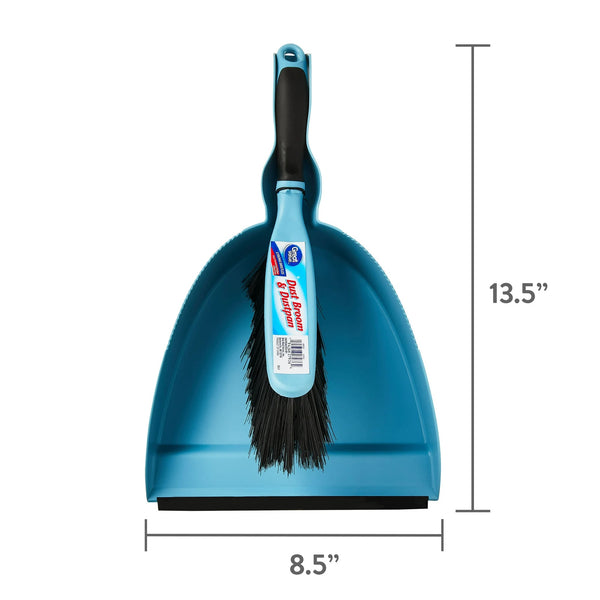 Plastic Dust Broom & Pan, Blue - 1 pack - plus 3 My Outlet Mall Resealable Storage Pouches