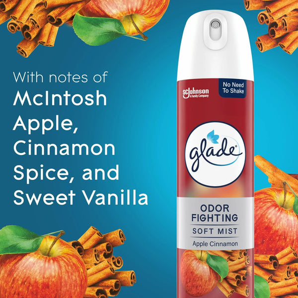 Aerosol Spray, Air Freshener Apple Cinnamon Scent, Fragrance Infused with Essential Oils, Invigorating and Refreshing, with 100% Natural Propellent - 1 pack - 8.0 oz per pack - plus 3 My Outlet Mall Resealable Storage Pouches