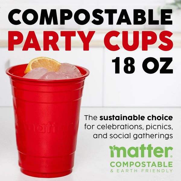 Compostable Disposable Cups, 18 oz, Red - 1 pack - 50 Count per pack - plus 3 My Outlet Mall Resealable Storage Pouches
