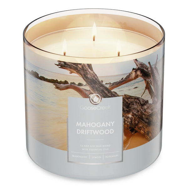 Mahogany Driftwood Scented 3 Wick Jar Candle - 2  packs - 14.5 oz per pack - plus 3 My Outlet Mall Resealable Storage Pouches