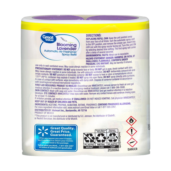Automatic Air Freshener Spray Refill, Blooming Lavender, Twin Pack - 3 packs - plus 3 My Outlet Mall Resealable Storage Pouches