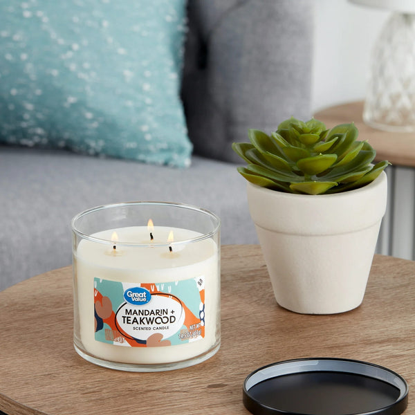 Mandarin & Teakwood Aromatherapy Candles Scented - 1 pack - 14 oz per pack - plus 3 My Outlet Mall Resealable Storage Pouches