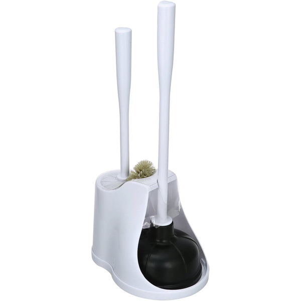 Toilet Plunger & Brush with Caddy 3 Piece Set, White - 1 pack - plus 3 My Outlet Mall Resealable Storage Pouches