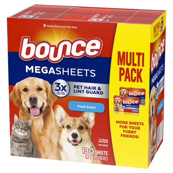 Pet Hair and Lint Guard Mega Dryer Sheets, Fresh Scent- 1 pack - 130 count per pack - plus 3 My Outlet Mall Resealable Storage Pouches