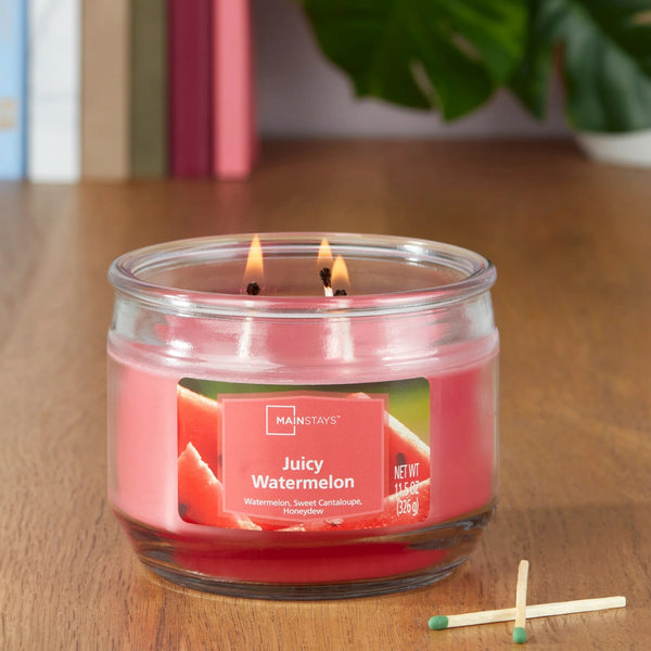 Juicy Watermelon Scented 3-Wick Glass Jar Candle - 1 pack - 11.5 oz per pack - plus 3 My Outlet Mall Resealable Storage Pouches
