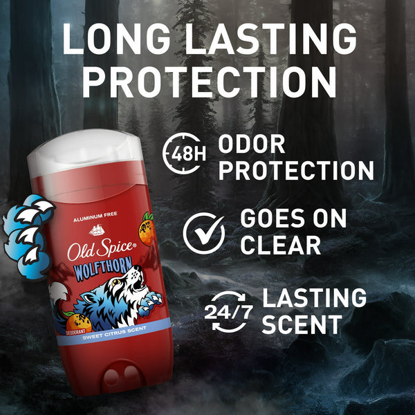 Old Spice Aluminum Free Men's Deodorant, Invisible Solid Stick, Wolfthorn, Sweet Citrus Scent - 1 pack - 3.8 oz per pack - plus 3 My Outlet Mall Resealable Storage Pouches