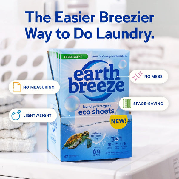Laundry Detergent Sheets, Fresh Scent Eco Sheets, 64 Loads - 2 pack - 32 count per pack plus 3 My Outlet Mall Resealable Storage Pouches