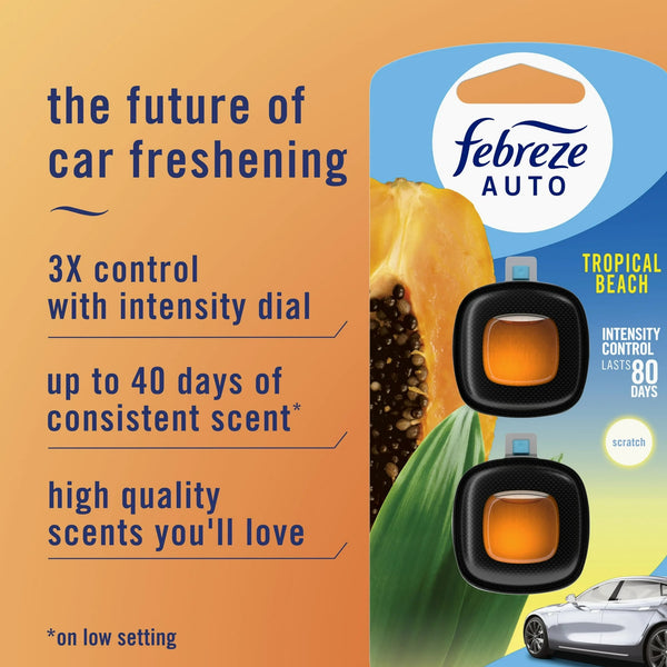 Auto Car Air Freshener, Odor-Fighting Car Vent Clip, Tropical Beach- 1 pack - 2 count per pack plus 3 My Outlet Mall Resealable Storage Pouches